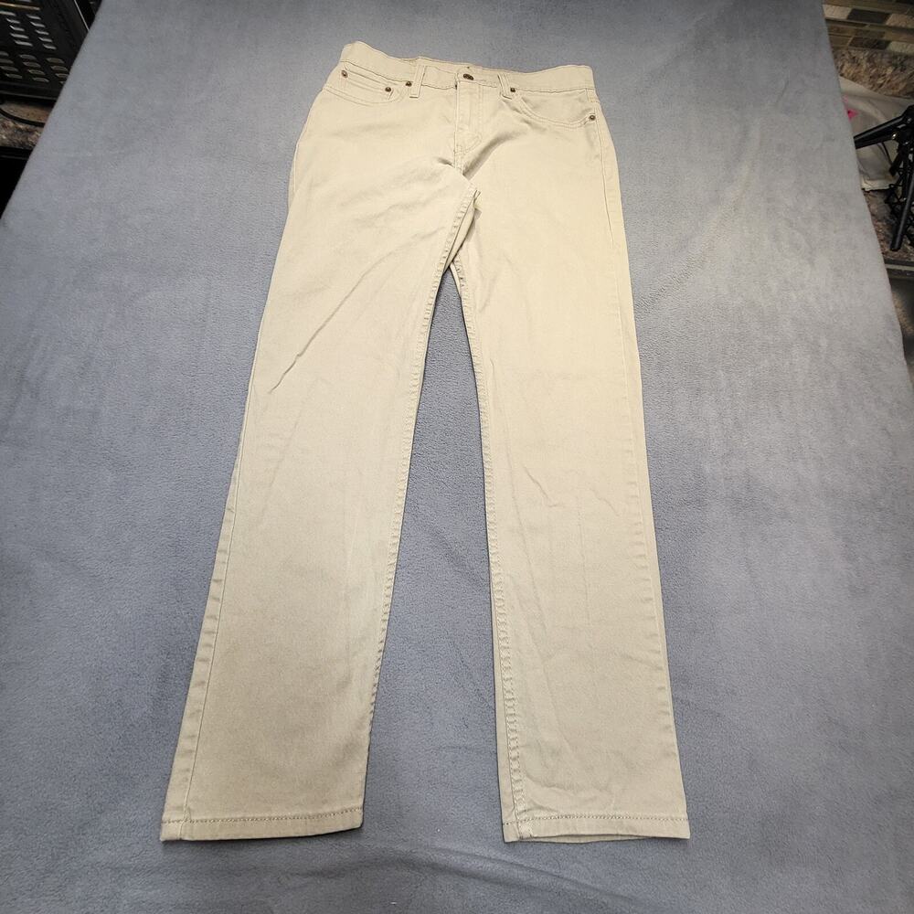 Levis 502 Jeans Mens 30x30 Beige Tapered Stretch Denim Distressed